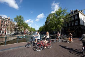 Cycling over Amsterdam's famous canals